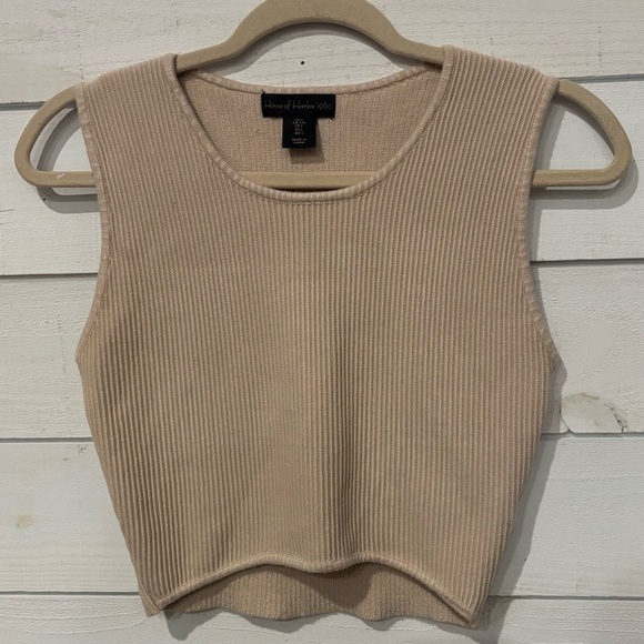 House of Harlow 1960 Tan Ribbed Crop Tank Top - Picture 1 of 9